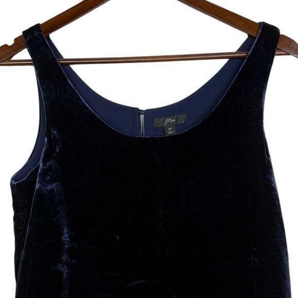 J. Crew Velvet Sleeveless Tank Top Key Hole Back Button Scoop Neck 4P Navy Blue - Picture 3 of 15